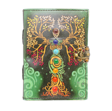 Ladda upp bild till gallerivisning, Handgjord Läderbok - Gudinna med chakra stenar