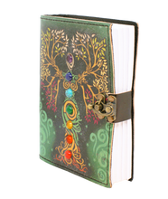 Ladda upp bild till gallerivisning, Handgjord Läderbok - Gudinna med chakra stenar