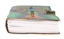 Ladda upp bild till gallerivisning, Handgjord Läderbok - Gudinna med chakra stenar