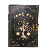 Ladda upp bild till gallerivisning, Handgjordn Läderbok - Livets Träd/Yggdrasil med månfaser