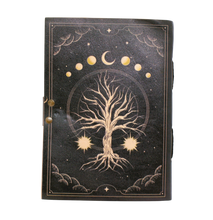 Ladda upp bild till gallerivisning, Handgjordn Läderbok - Livets Träd/Yggdrasil med månfaser