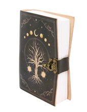 Ladda upp bild till gallerivisning, Handgjordn Läderbok - Livets Träd/Yggdrasil med månfaser