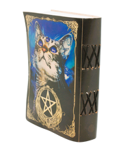 Ladda upp bild till gallerivisning, Handgjord Läderbok - Katt med Pentakel