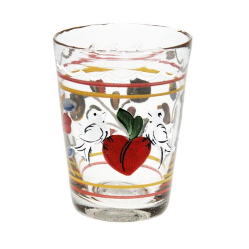 Litet målat glas med hjärta & fåglar